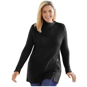 NEW Woman Within Waffle Knit Button Side Sweater